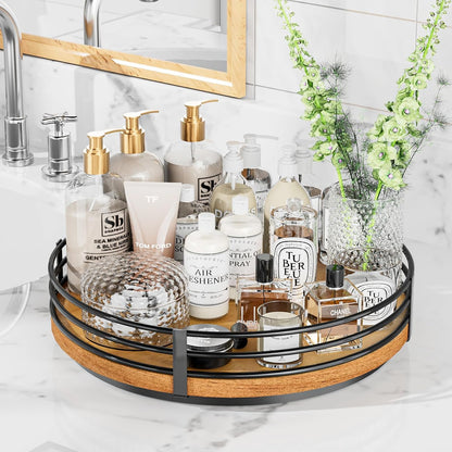 Lazy Susan Turntable Organizer Adjustable - 2 Tier Wood Rotating Spice Rack 12 Inch Lazy Susan for Kitchen Countertop Cabinet Pantry Cupboard Dining Table Bathroom Coffee Bar Home Storage
