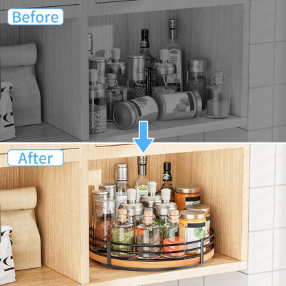 Lazy Susan Turntable Organizer Adjustable - 2 Tier Wood Rotating Spice Rack 12 Inch Lazy Susan for Kitchen Countertop Cabinet Pantry Cupboard Dining Table Bathroom Coffee Bar Home Storage