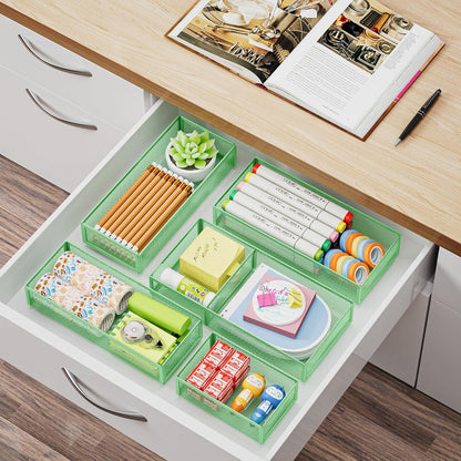 5 Pack Desk Drawer Organizer Set, Mesh Drawer Storage Trays with 1 Adjustable Divider, Desk Organizers and Accessories, 5 PCS Drawer for Office Supplies, Makeup & Vanity (Black)