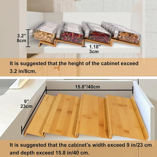 Spice Drawer Organizer with 24 Spice Jars,216 Labels,25 Non-slip Rubber, Bamboo 4 Tier Seasoning Rack Tray Insert for Kitchen Drawers,Cabinets,Countertop,11" Wide x 15.8" Deep