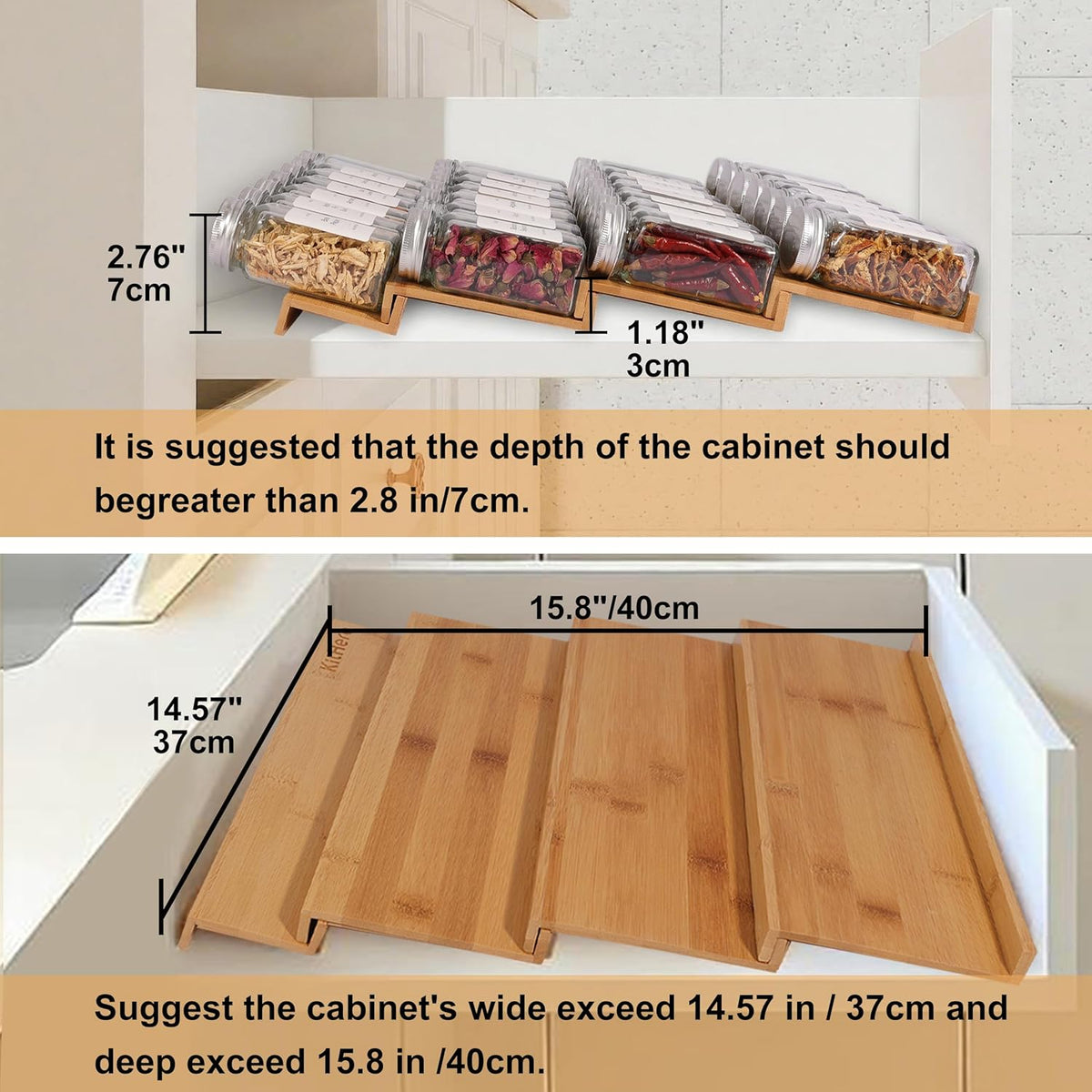 Spice Drawer Organizer with 24 Spice Jars,216 Labels,25 Non-slip Rubber, Bamboo 4 Tier Seasoning Rack Tray Insert for Kitchen Drawers,Cabinets,Countertop,11" Wide x 15.8" Deep
