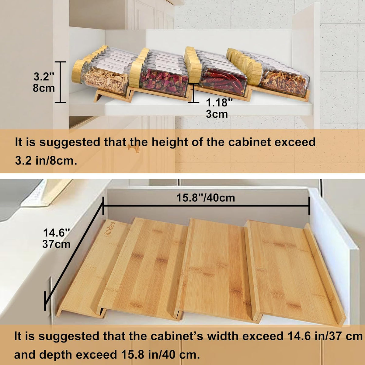 Spice Drawer Organizer with 24 Spice Jars,216 Labels,25 Non-slip Rubber, Bamboo 4 Tier Seasoning Rack Tray Insert for Kitchen Drawers,Cabinets,Countertop,11" Wide x 15.8" Deep