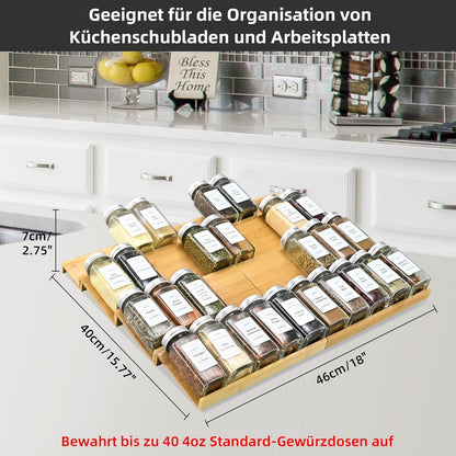 Spice Drawer Organizer with 24 Spice Jars,216 Labels,25 Non-slip Rubber, Bamboo 4 Tier Seasoning Rack Tray Insert for Kitchen Drawers,Cabinets,Countertop,11" Wide x 15.8" Deep