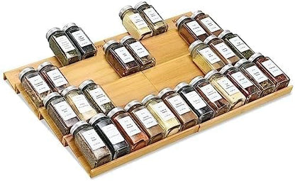 Spice Drawer Organizer with 24 Spice Jars,216 Labels,25 Non-slip Rubber, Bamboo 4 Tier Seasoning Rack Tray Insert for Kitchen Drawers,Cabinets,Countertop,11" Wide x 15.8" Deep