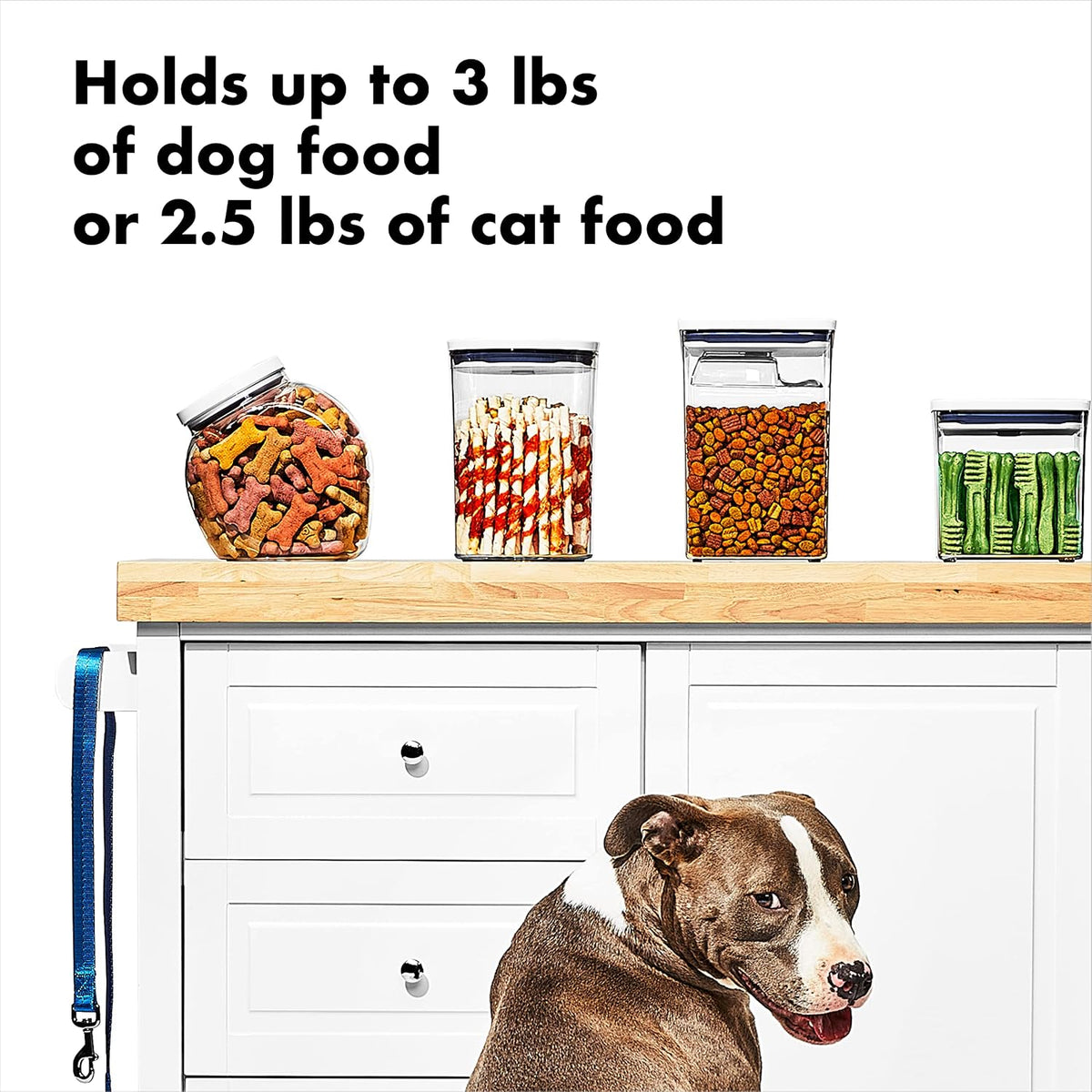 Good Grips Pet POP Container – 6.0 Qt/5.7 L with Half Scoop, Ideal for up to 6.5lbs of Dog Food or 4.5lbs of Cat Food, Airtight Dog and Cat Food Storage Container, BPA Free, Clear