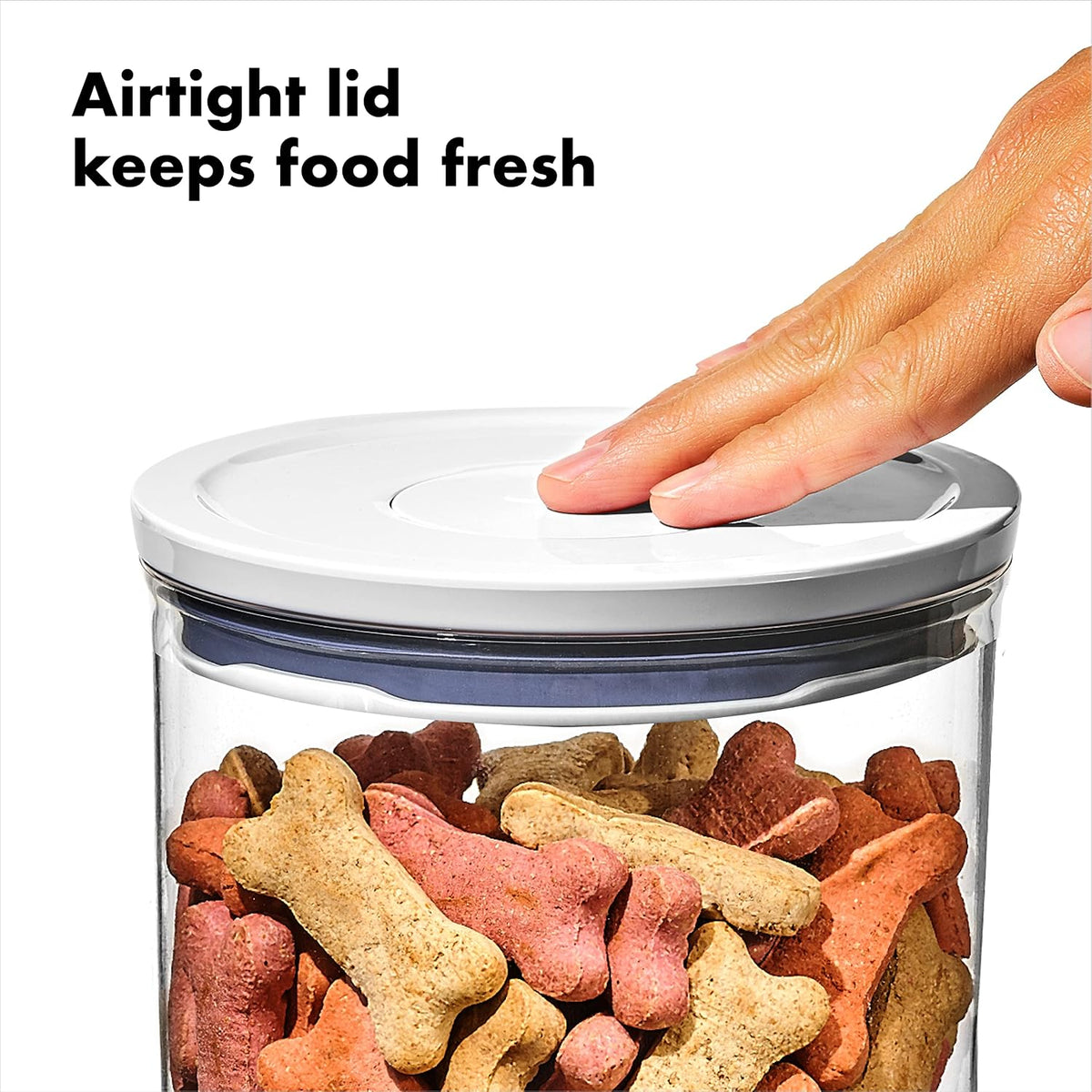 Good Grips Pet POP Container – 6.0 Qt/5.7 L with Half Scoop, Ideal for up to 6.5lbs of Dog Food or 4.5lbs of Cat Food, Airtight Dog and Cat Food Storage Container, BPA Free, Clear