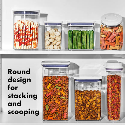 Good Grips Pet POP Container – 6.0 Qt/5.7 L with Half Scoop, Ideal for up to 6.5lbs of Dog Food or 4.5lbs of Cat Food, Airtight Dog and Cat Food Storage Container, BPA Free, Clear