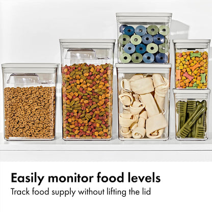 Good Grips Pet POP Container – 6.0 Qt/5.7 L with Half Scoop, Ideal for up to 6.5lbs of Dog Food or 4.5lbs of Cat Food, Airtight Dog and Cat Food Storage Container, BPA Free, Clear
