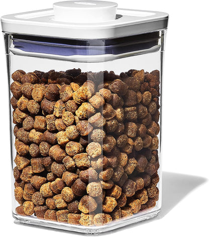 Good Grips Pet POP Container – 6.0 Qt/5.7 L with Half Scoop, Ideal for up to 6.5lbs of Dog Food or 4.5lbs of Cat Food, Airtight Dog and Cat Food Storage Container, BPA Free, Clear