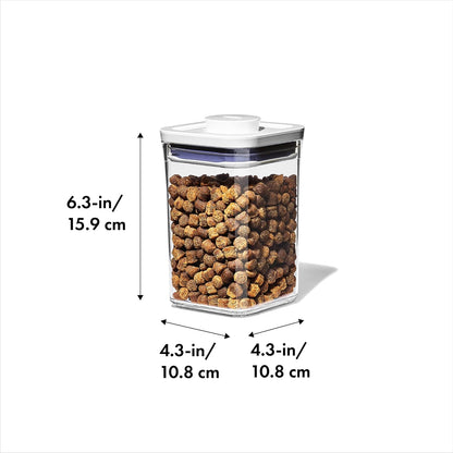 Good Grips Pet POP Container – 6.0 Qt/5.7 L with Half Scoop, Ideal for up to 6.5lbs of Dog Food or 4.5lbs of Cat Food, Airtight Dog and Cat Food Storage Container, BPA Free, Clear