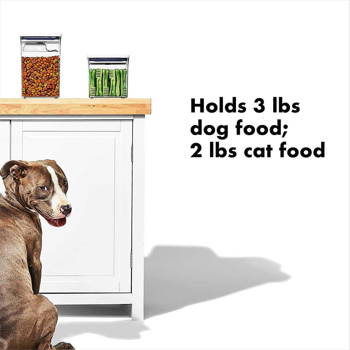Good Grips Pet POP Container – 6.0 Qt/5.7 L with Half Scoop, Ideal for up to 6.5lbs of Dog Food or 4.5lbs of Cat Food, Airtight Dog and Cat Food Storage Container, BPA Free, Clear
