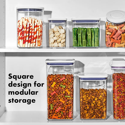 Good Grips Pet POP Container – 6.0 Qt/5.7 L with Half Scoop, Ideal for up to 6.5lbs of Dog Food or 4.5lbs of Cat Food, Airtight Dog and Cat Food Storage Container, BPA Free, Clear