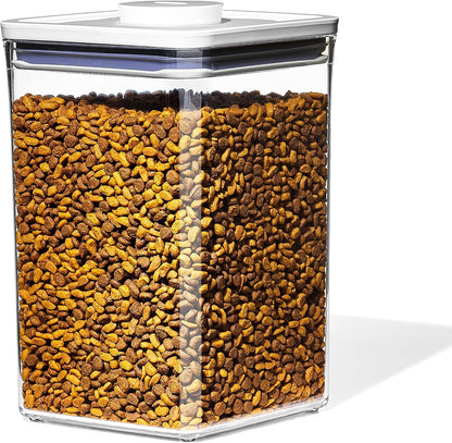 Good Grips Pet POP Container – 6.0 Qt/5.7 L with Half Scoop, Ideal for up to 6.5lbs of Dog Food or 4.5lbs of Cat Food, Airtight Dog and Cat Food Storage Container, BPA Free, Clear
