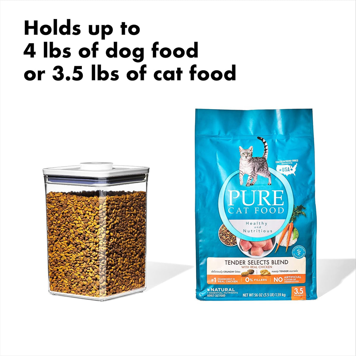 Good Grips Pet POP Container – 6.0 Qt/5.7 L with Half Scoop, Ideal for up to 6.5lbs of Dog Food or 4.5lbs of Cat Food, Airtight Dog and Cat Food Storage Container, BPA Free, Clear