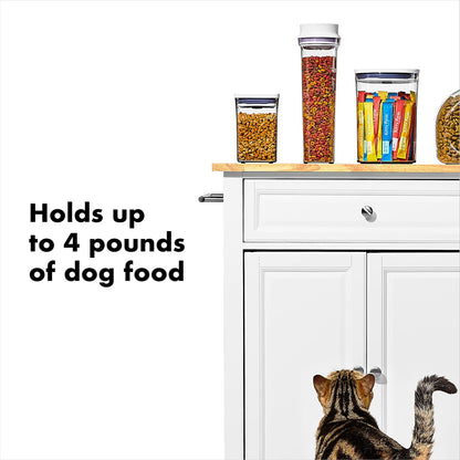 Good Grips Pet POP Container – 6.0 Qt/5.7 L with Half Scoop, Ideal for up to 6.5lbs of Dog Food or 4.5lbs of Cat Food, Airtight Dog and Cat Food Storage Container, BPA Free, Clear
