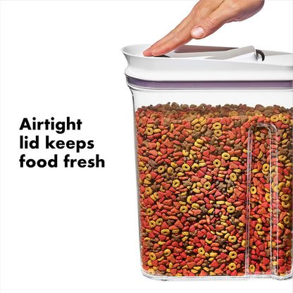 Good Grips Pet POP Container – 6.0 Qt/5.7 L with Half Scoop, Ideal for up to 6.5lbs of Dog Food or 4.5lbs of Cat Food, Airtight Dog and Cat Food Storage Container, BPA Free, Clear