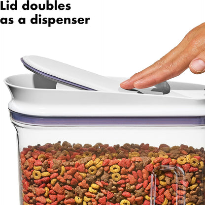 Good Grips Pet POP Container – 6.0 Qt/5.7 L with Half Scoop, Ideal for up to 6.5lbs of Dog Food or 4.5lbs of Cat Food, Airtight Dog and Cat Food Storage Container, BPA Free, Clear