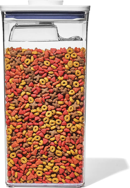Good Grips Pet POP Container – 6.0 Qt/5.7 L with Half Scoop, Ideal for up to 6.5lbs of Dog Food or 4.5lbs of Cat Food, Airtight Dog and Cat Food Storage Container, BPA Free, Clear