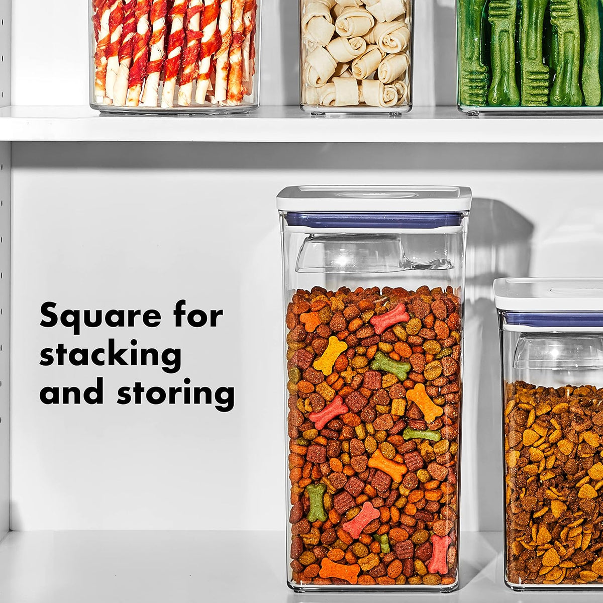 Good Grips Pet POP Container – 6.0 Qt/5.7 L with Half Scoop, Ideal for up to 6.5lbs of Dog Food or 4.5lbs of Cat Food, Airtight Dog and Cat Food Storage Container, BPA Free, Clear
