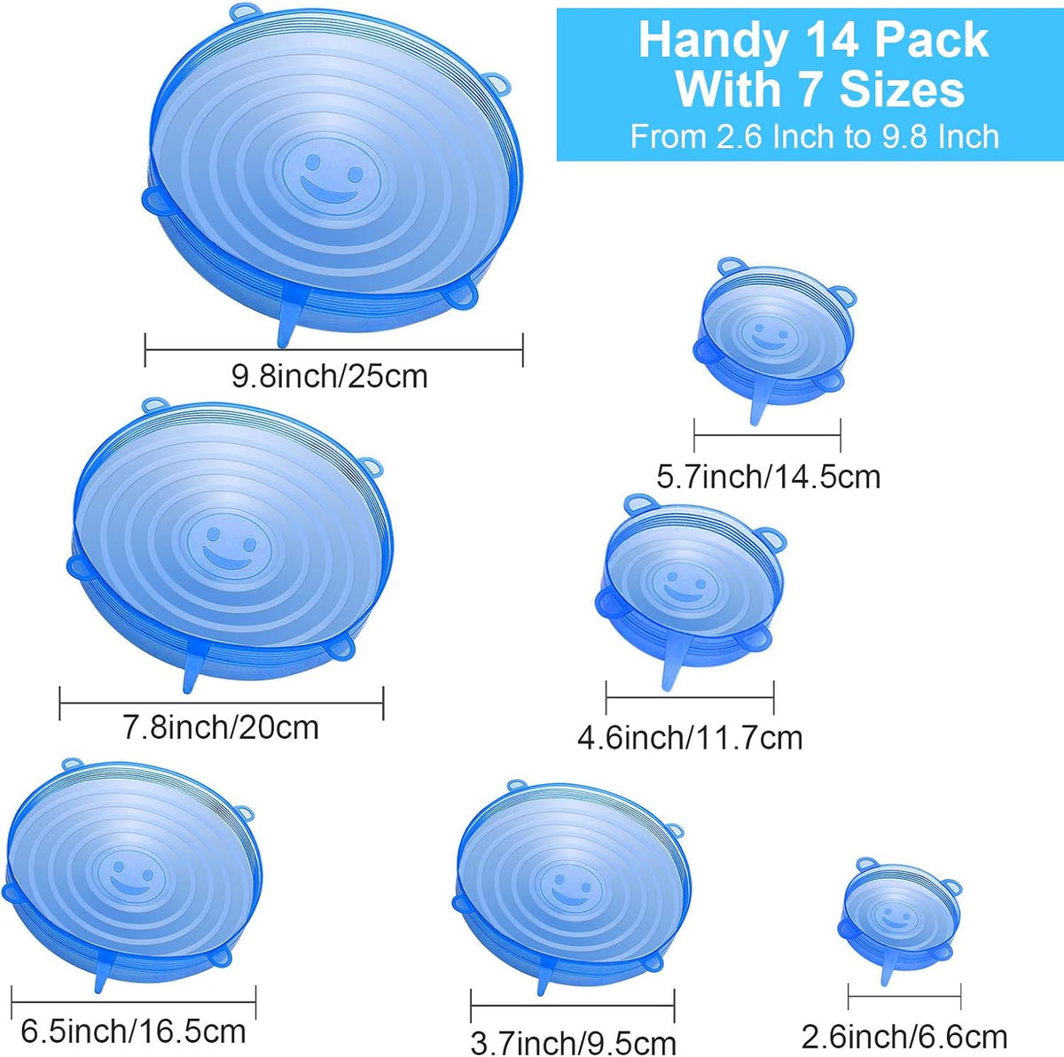 Silicone Stretch Lids, 14 PCS 7 Sizes Reusable Bowl Covers for Food Storage
