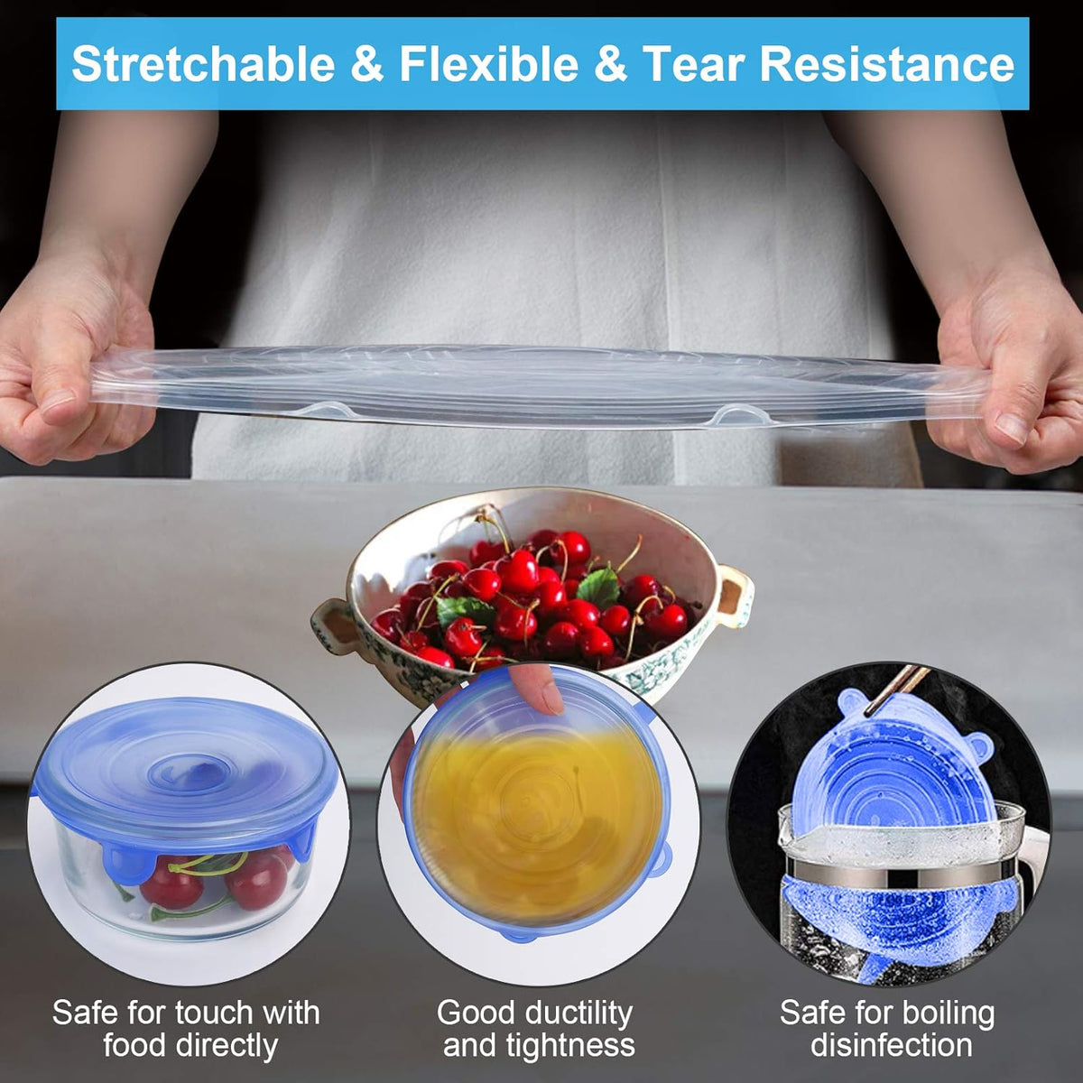 Silicone Stretch Lids, 14 PCS 7 Sizes Reusable Bowl Covers for Food Storage