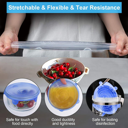 Silicone Stretch Lids, 14 PCS 7 Sizes Reusable Bowl Covers for Food Storage