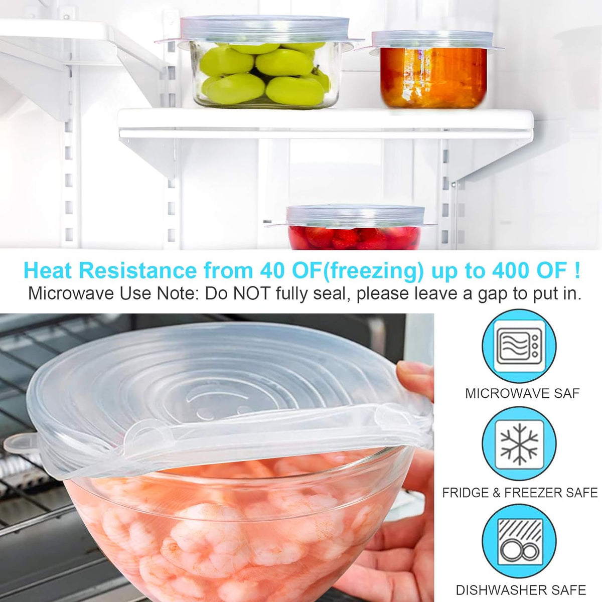 Silicone Stretch Lids, 14 PCS 7 Sizes Reusable Bowl Covers for Food Storage