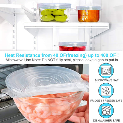 Silicone Stretch Lids, 14 PCS 7 Sizes Reusable Bowl Covers for Food Storage