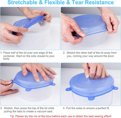 Silicone Stretch Lids, 14 PCS 7 Sizes Reusable Bowl Covers for Food Storage