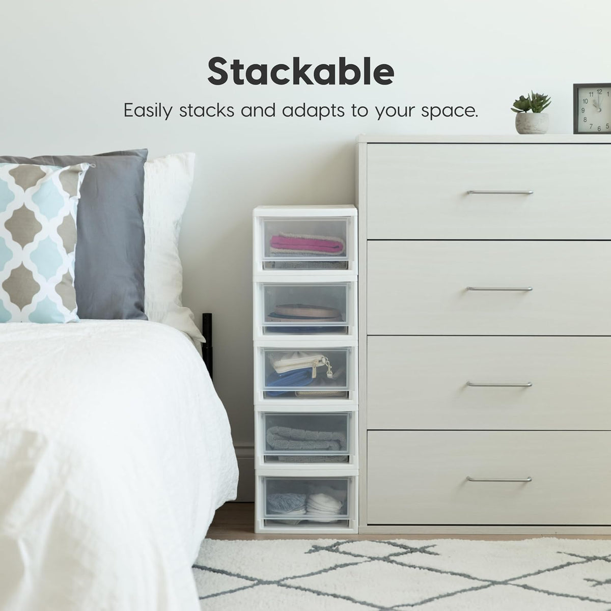 4-Pack, 6 Qt. Small Stacking Drawer Storage Organizer, White | Organize craft supplies, accessories, office items, and small essentials around your home with separate storage spaces