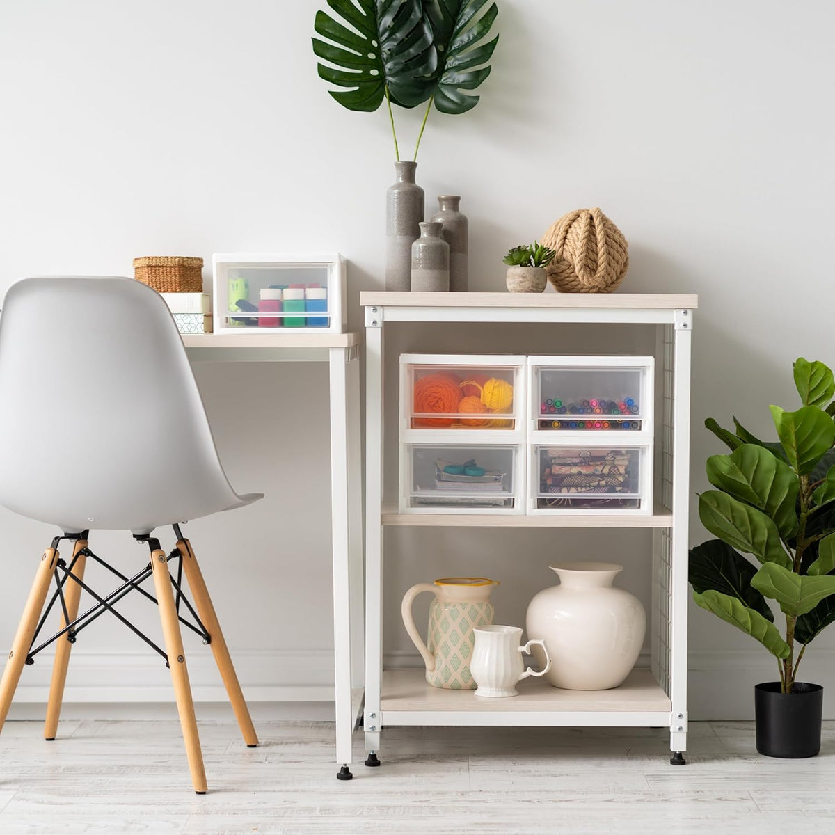 4-Pack, 6 Qt. Small Stacking Drawer Storage Organizer, White | Organize craft supplies, accessories, office items, and small essentials around your home with separate storage spaces