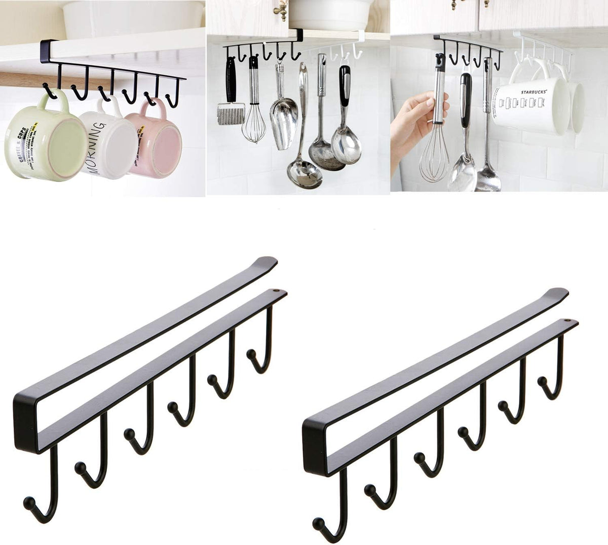 Mug Holder,Coffee Cup Holder,Kitchen Utensil Storage Hook,Cabinet Storage Hook,Wall Mounted Home Storage Hooks for Pots,Pans,Spoons,Spatulas,and Cooking Accessories and Other Kitchen Hardware-2 Pcs