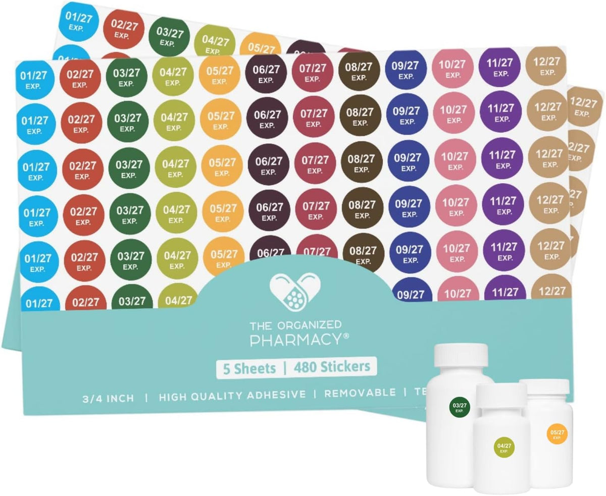 Expiration Dates Stickers System, 2027-2031 | 5 Year Supply, 480 Color Coded Labels, 2027-2031, Pharmacy Inventory & Chemistry & Food Management