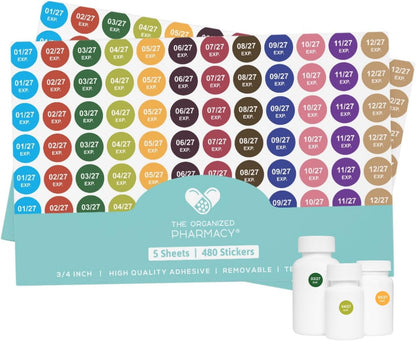 Expiration Dates Stickers System, 2027-2031 | 5 Year Supply, 480 Color Coded Labels, 2027-2031, Pharmacy Inventory & Chemistry & Food Management