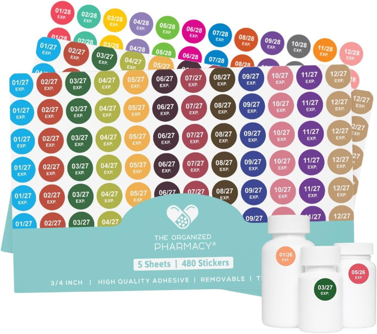 Expiration Dates Stickers System, 2027-2031 | 5 Year Supply, 480 Color Coded Labels, 2027-2031, Pharmacy Inventory & Chemistry & Food Management