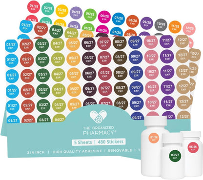 Expiration Dates Stickers System, 2027-2031 | 5 Year Supply, 480 Color Coded Labels, 2027-2031, Pharmacy Inventory & Chemistry & Food Management