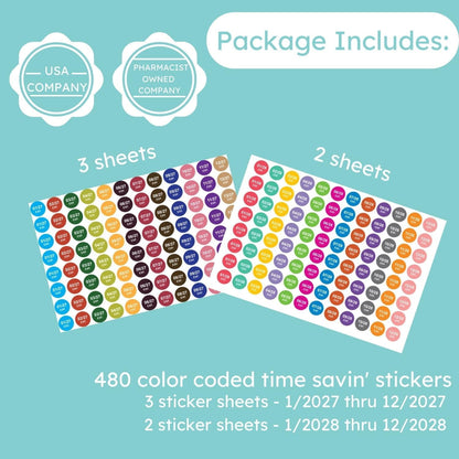 Expiration Dates Stickers System, 2027-2031 | 5 Year Supply, 480 Color Coded Labels, 2027-2031, Pharmacy Inventory & Chemistry & Food Management