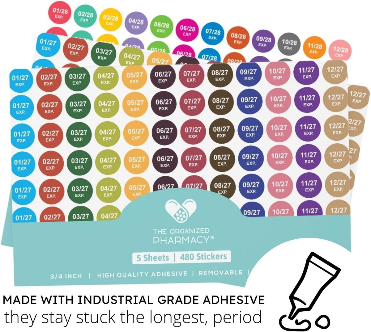 Expiration Dates Stickers System, 2027-2031 | 5 Year Supply, 480 Color Coded Labels, 2027-2031, Pharmacy Inventory & Chemistry & Food Management