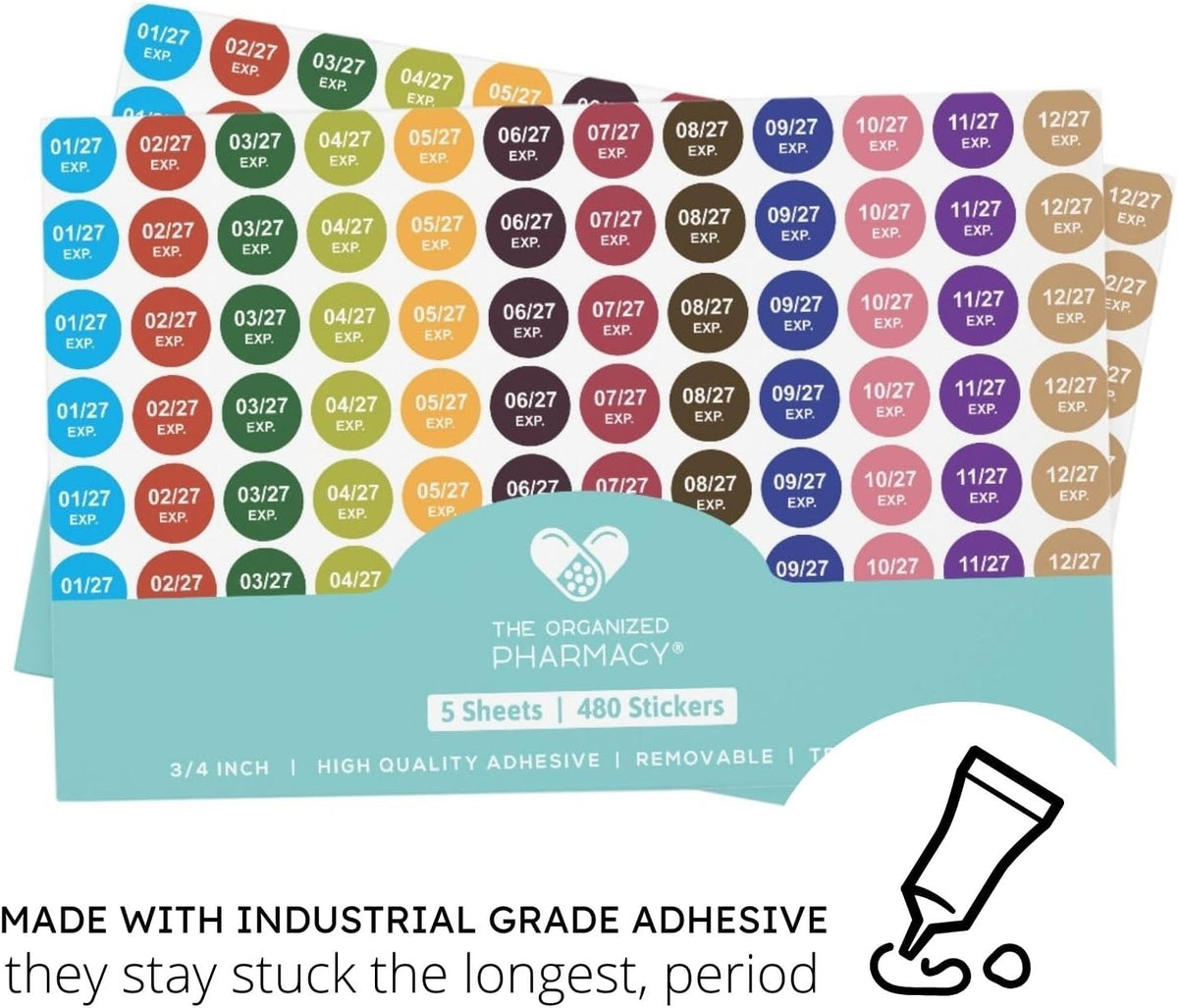 Expiration Dates Stickers System, 2027-2031 | 5 Year Supply, 480 Color Coded Labels, 2027-2031, Pharmacy Inventory & Chemistry & Food Management