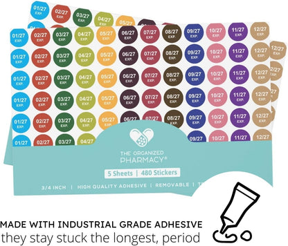 Expiration Dates Stickers System, 2027-2031 | 5 Year Supply, 480 Color Coded Labels, 2027-2031, Pharmacy Inventory & Chemistry & Food Management