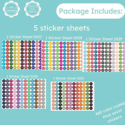 Expiration Dates Stickers System, 2027-2031 | 5 Year Supply, 480 Color Coded Labels, 2027-2031, Pharmacy Inventory & Chemistry & Food Management