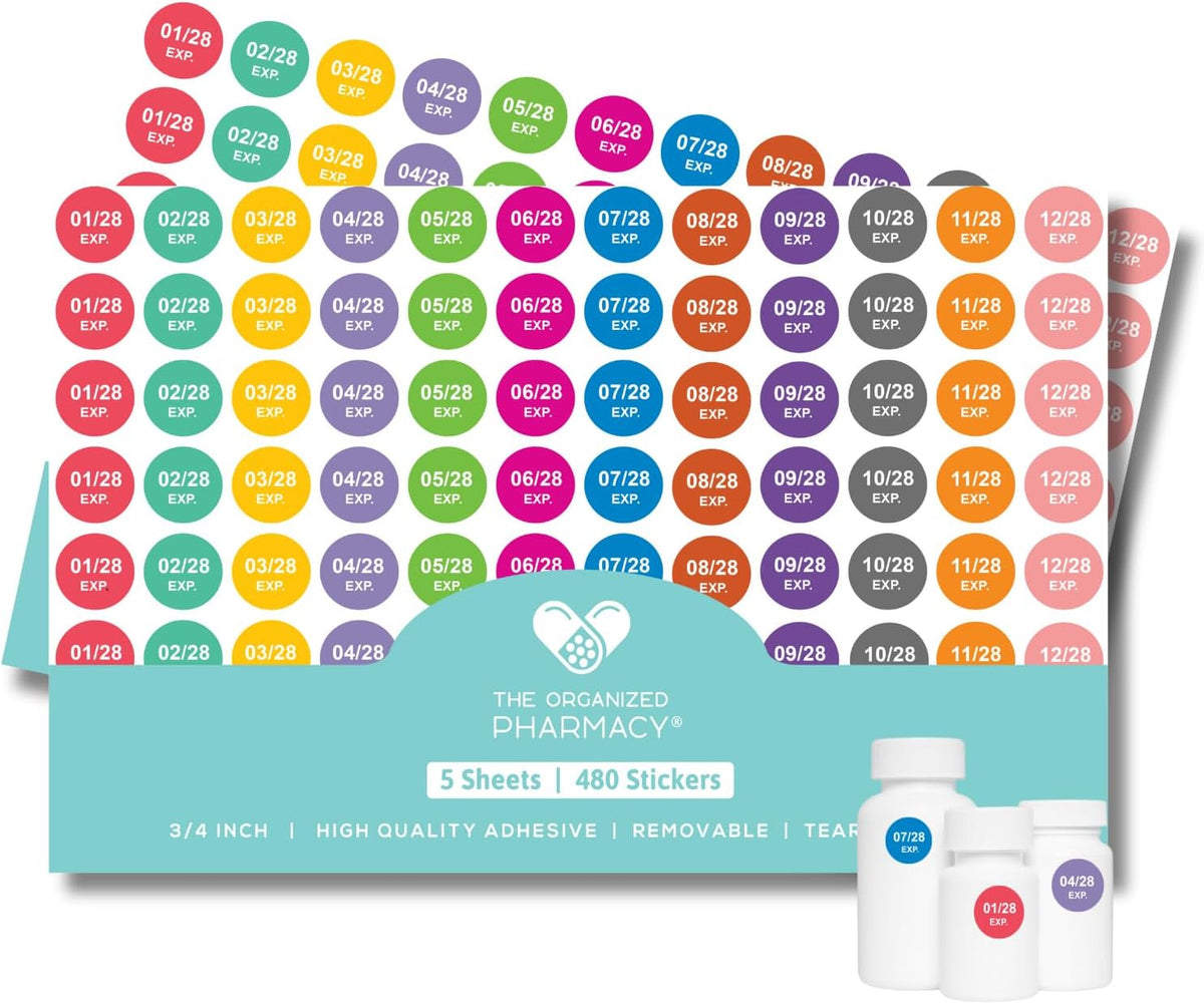 Expiration Dates Stickers System, 2027-2031 | 5 Year Supply, 480 Color Coded Labels, 2027-2031, Pharmacy Inventory & Chemistry & Food Management