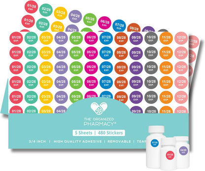 Expiration Dates Stickers System, 2027-2031 | 5 Year Supply, 480 Color Coded Labels, 2027-2031, Pharmacy Inventory & Chemistry & Food Management