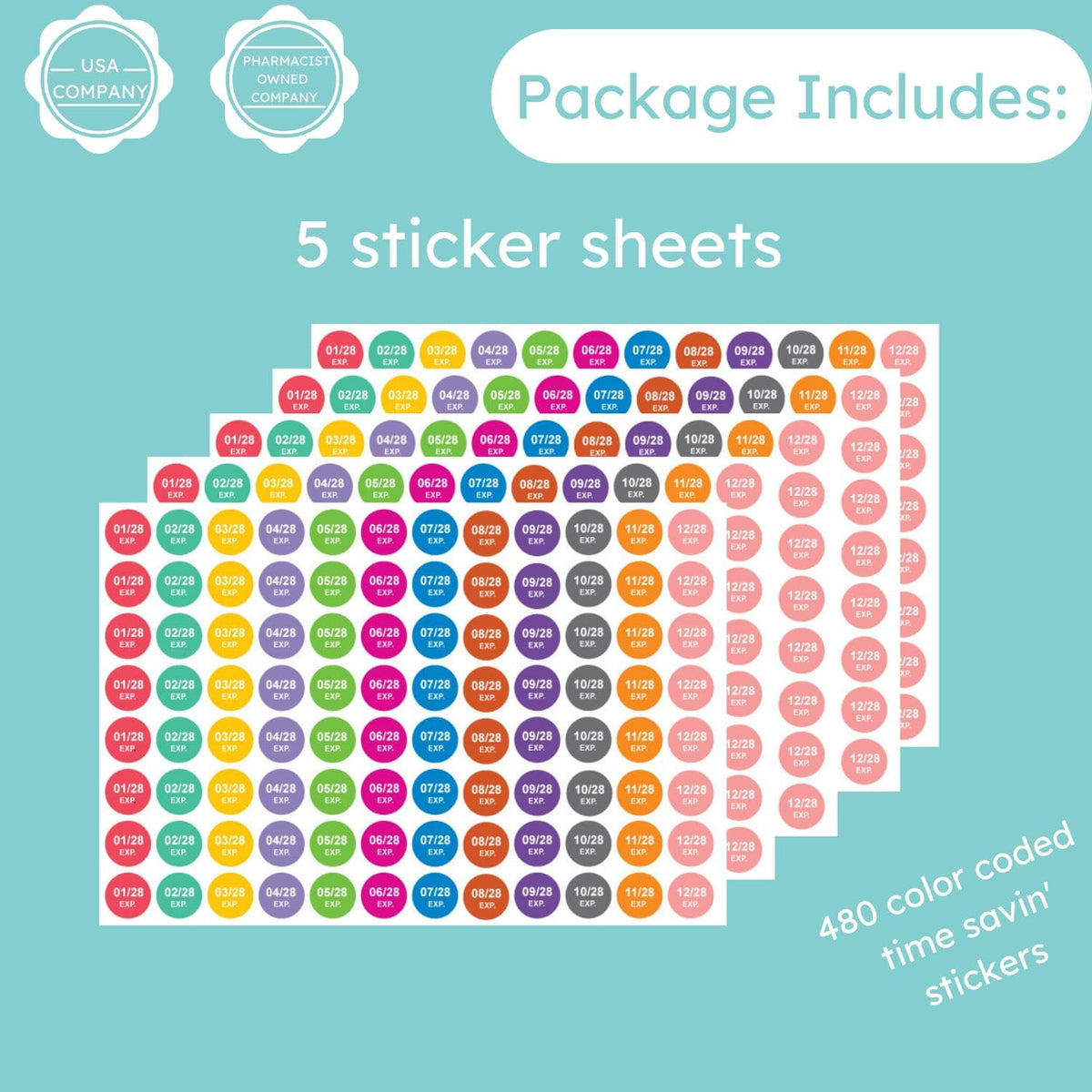 Expiration Dates Stickers System, 2027-2031 | 5 Year Supply, 480 Color Coded Labels, 2027-2031, Pharmacy Inventory & Chemistry & Food Management