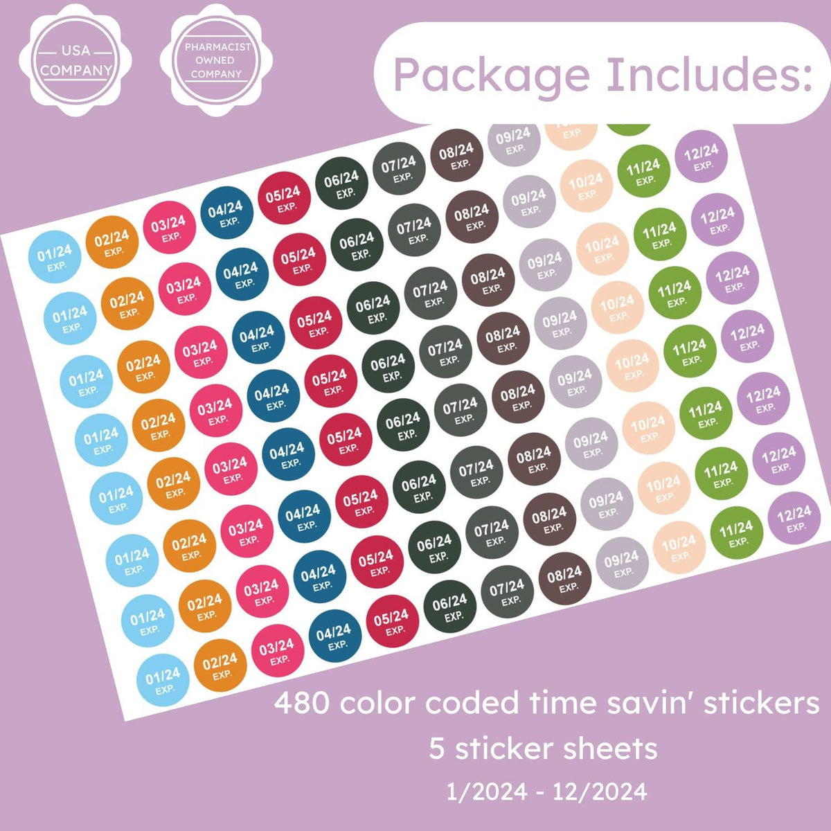 Expiration Dates Stickers System, 2027-2031 | 5 Year Supply, 480 Color Coded Labels, 2027-2031, Pharmacy Inventory & Chemistry & Food Management