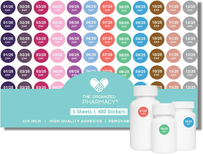 Expiration Dates Stickers System, 2027-2031 | 5 Year Supply, 480 Color Coded Labels, 2027-2031, Pharmacy Inventory & Chemistry & Food Management