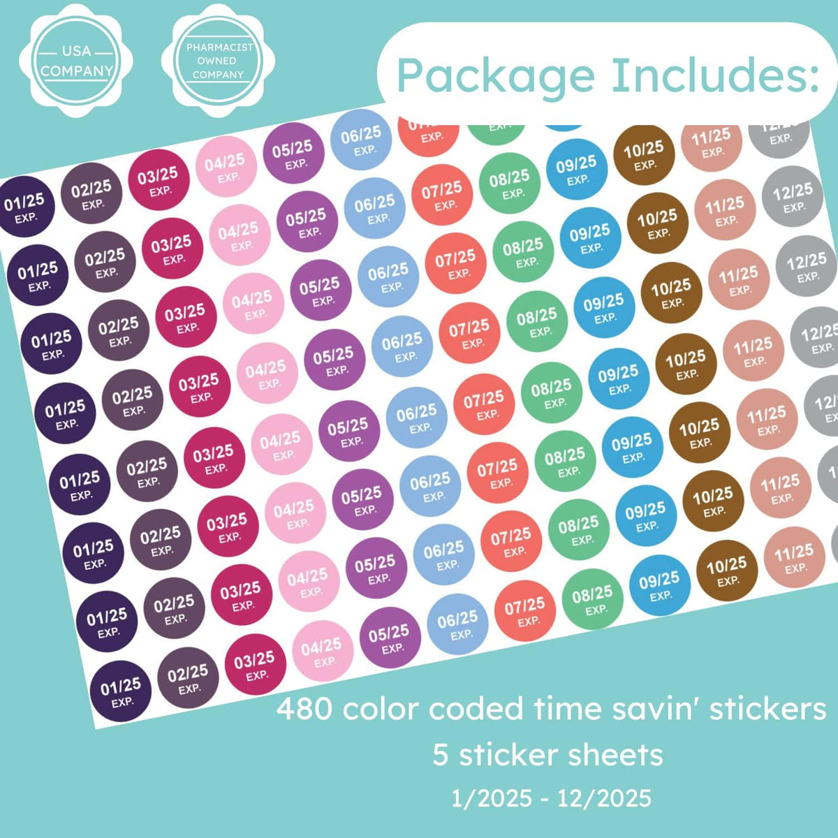 Expiration Dates Stickers System, 2027-2031 | 5 Year Supply, 480 Color Coded Labels, 2027-2031, Pharmacy Inventory & Chemistry & Food Management