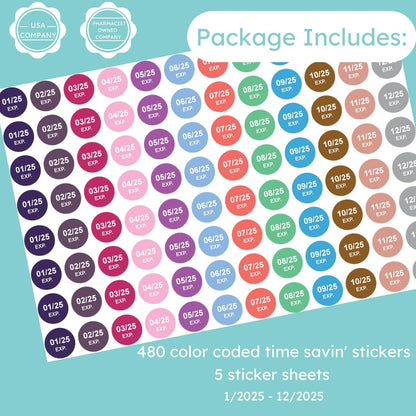 Expiration Dates Stickers System, 2027-2031 | 5 Year Supply, 480 Color Coded Labels, 2027-2031, Pharmacy Inventory & Chemistry & Food Management