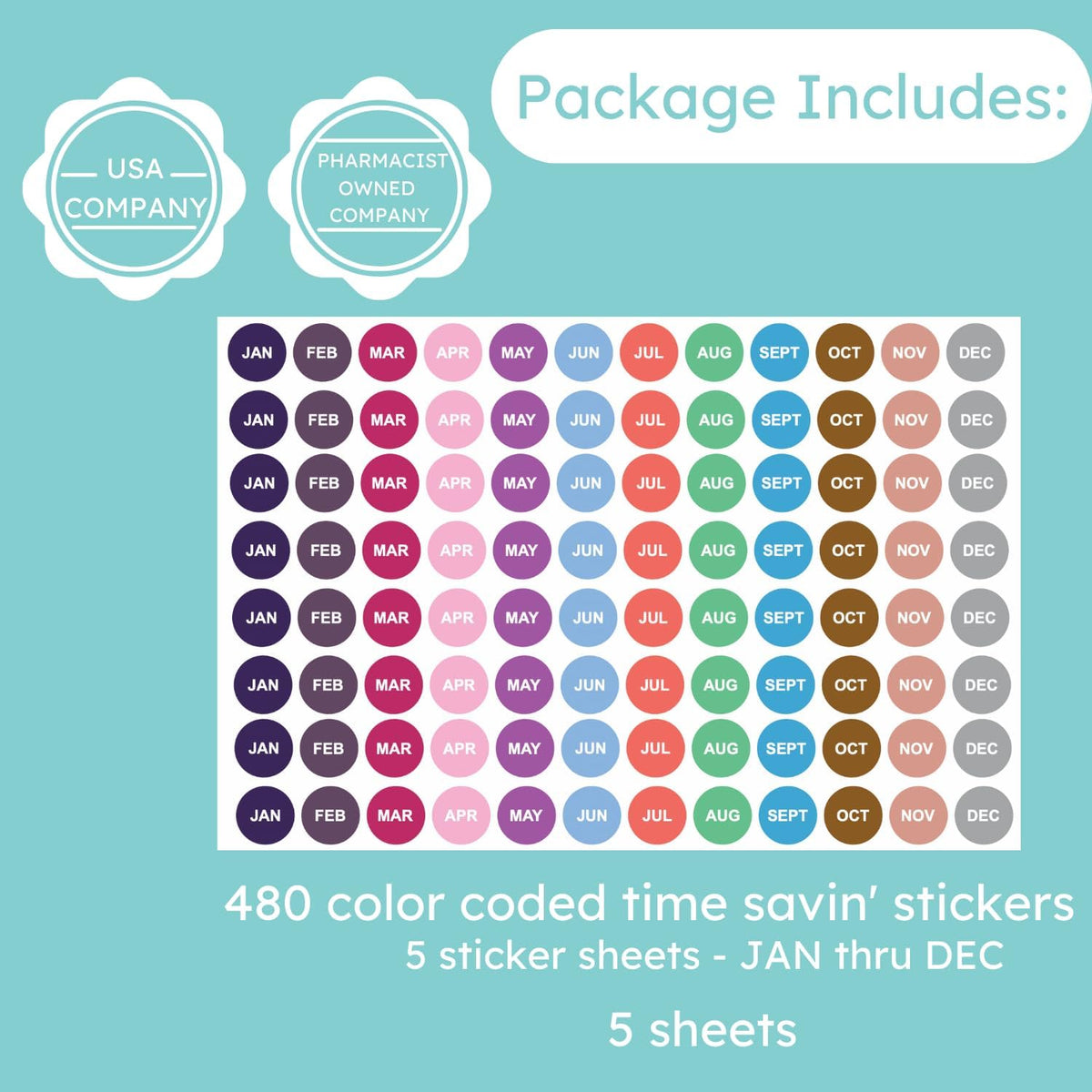 Expiration Dates Stickers System, 2027-2031 | 5 Year Supply, 480 Color Coded Labels, 2027-2031, Pharmacy Inventory & Chemistry & Food Management