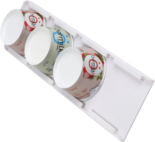 Yogurt Organizer for Fridge, Yogurt Holder for Refrigerator Greek and Vegan Yogurt Organizer Slider Yogurt Organizer Sliding Yogurt Holder w/Adhesive Tapes for 4 Yogurts of 3.75 inch